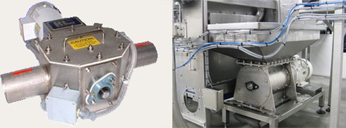 מכונות להרג אפרוחים באמצעות טחינה/מעיכה של שני יצרנים שונים. במכונה משמאל יש להבים מסתובבים בתוך הצינור...