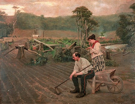  זמנים משתנים , ציור שמן של האמן הבריזלאי פדרו ויינגרטנר, 1889, המתאר את בירוא יערות הגשם. פינוי שטחים למרעה...